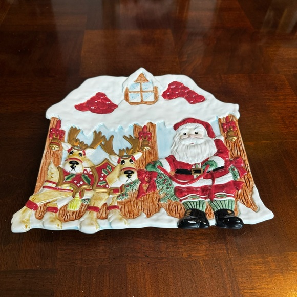 Fitz and Floyd Deer Santa Canape Dessert Serving Tray Platter Dish - Picture 7 of 9